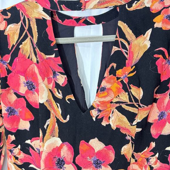 Free People Tegan Black Orange Floral Mini Dress Long Sleeves Keyhole Size 0 - Picture 5 of 8